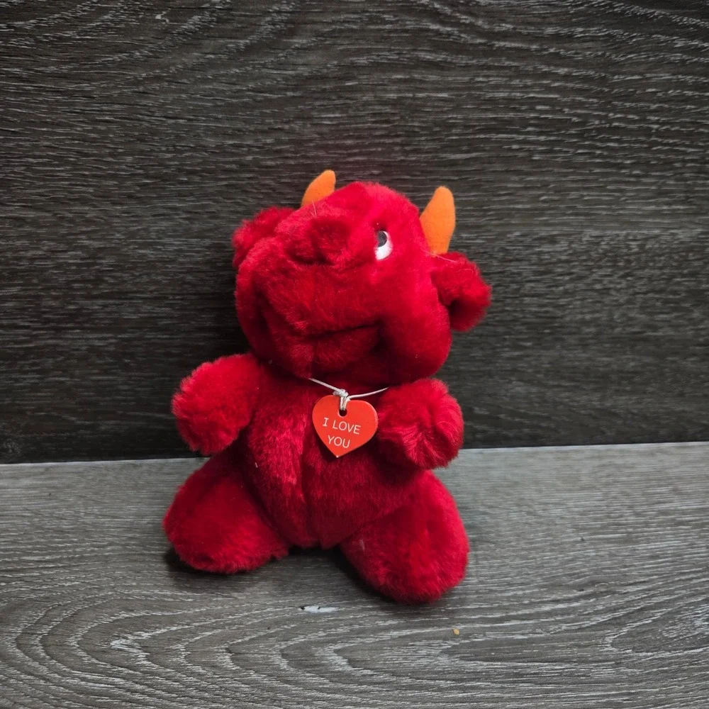 Vintage Russ Berrie Hot Stuff Red Devil Plush I Love You Heart Charm Stuffed Toy